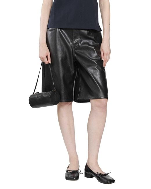 MM6 by Maison Margiela Black Leather-Effect Bermuda Shorts