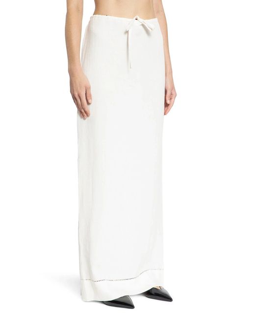Prada White Embroidered Linen Maxi Skirt