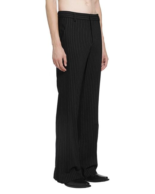 Ann Demeulemeester Black Stefan Chalk Stripe Flared Trousers for men