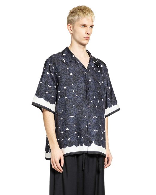 Givenchy Blue Rose Print Silk Bowling Shirt for men