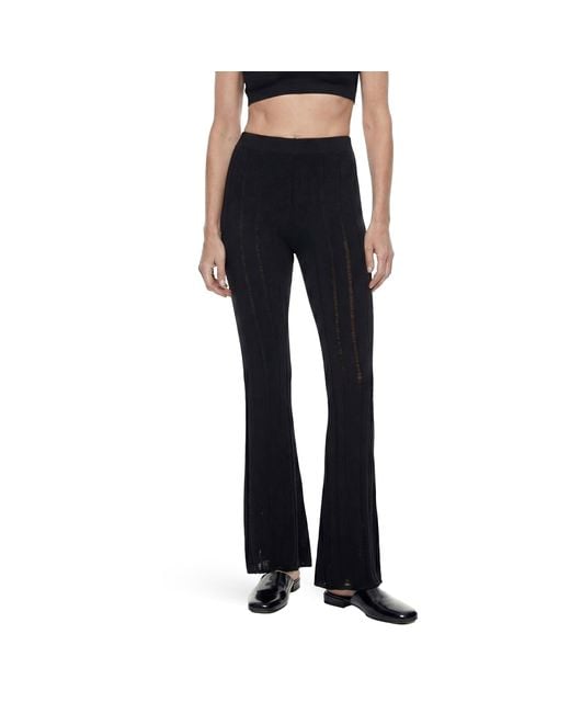 Laneus Black Ribbed Openwork Bootcut Leggings