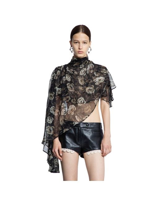 Magda Butrym Black Flowy High-Neck Cropped Blouse
