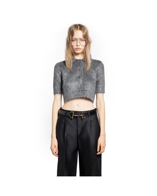 Gucci Gray Brushed Mohair Cropped Polo Top