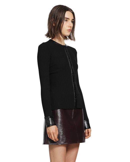 Courreges Black Vinyl And Knit Cardigan