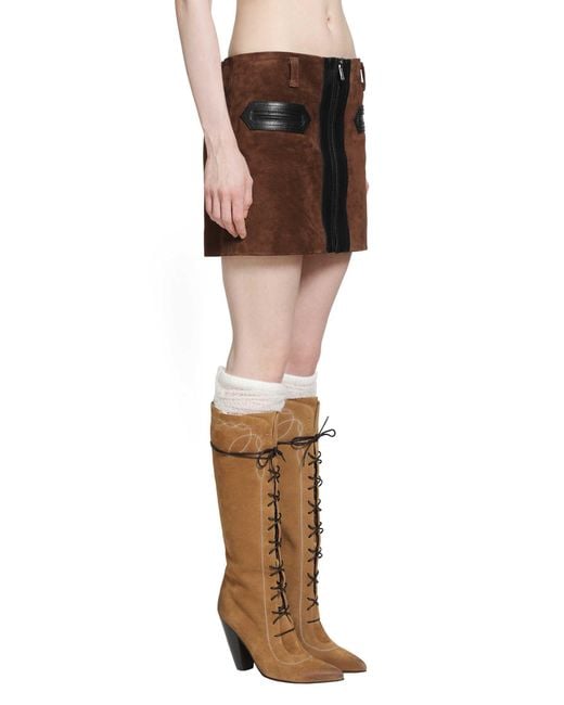 Marni Brown Suede And Leather Mini Skirt