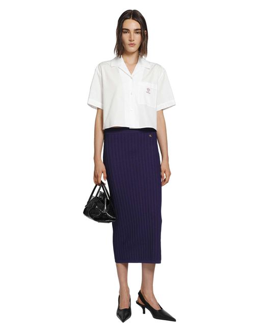 Versace Blue Stretch Viscose Mesh Knit Midi Skirt