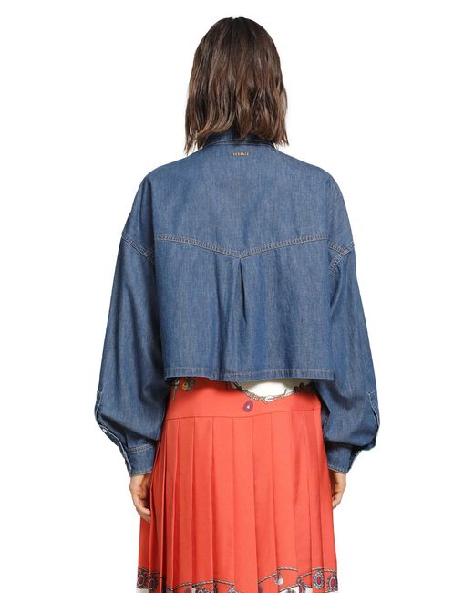 Versace Blue Chambray Denim Crop Shirt