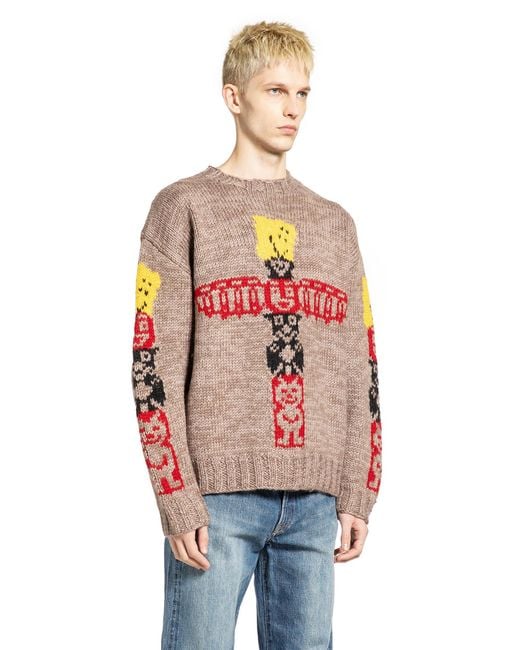 Kapital Red Hans Knit Peckish Totem Pole Cowichan Sweater for men