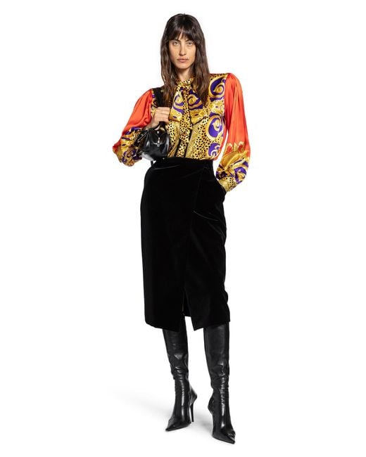 Versace Black Cheetah Barocco Silk Lavallière Shirt