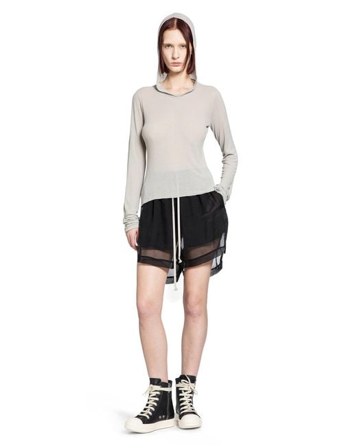 Rick Owens White Concordians Hooded Rib Ls T