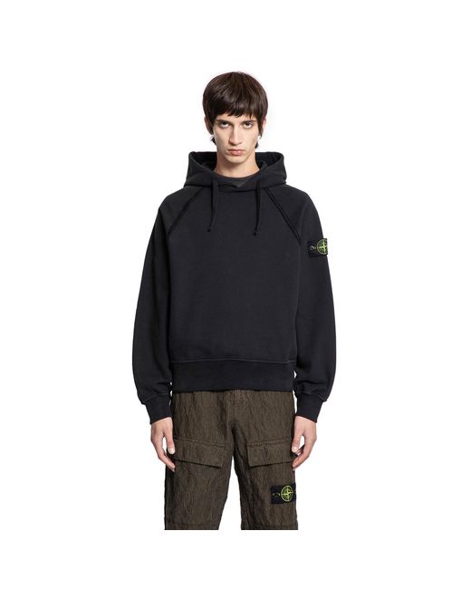 Stone Island Black 6100023 Light Organic Cotton Fleece Hoodie for men