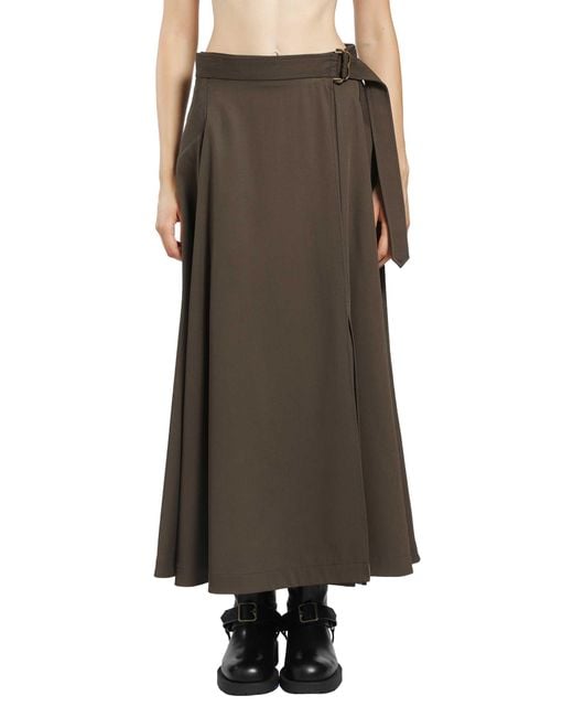 Burberry Brown Wool Twill Midi Skirt