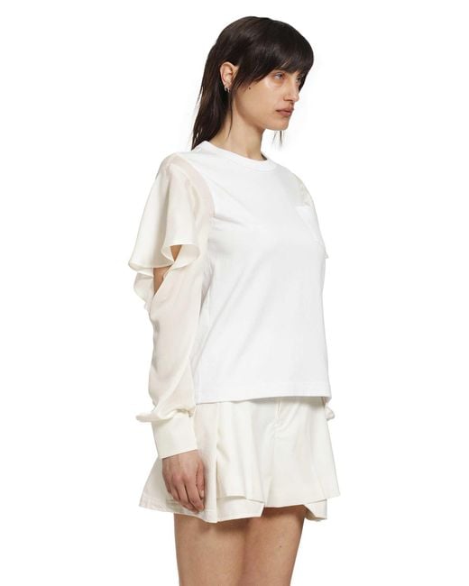 Sacai White Satin X Cotton Jersey T-Shirt