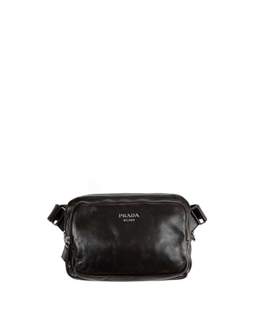Prada Black Distressed Nappa Leather Shoulder Bag for men