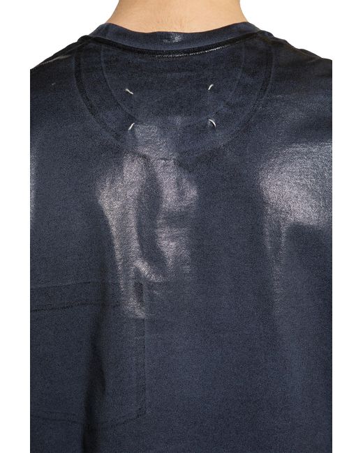 Maison Margiela Blue Foiled Cotton Jersey Pocket T-Shirt for men