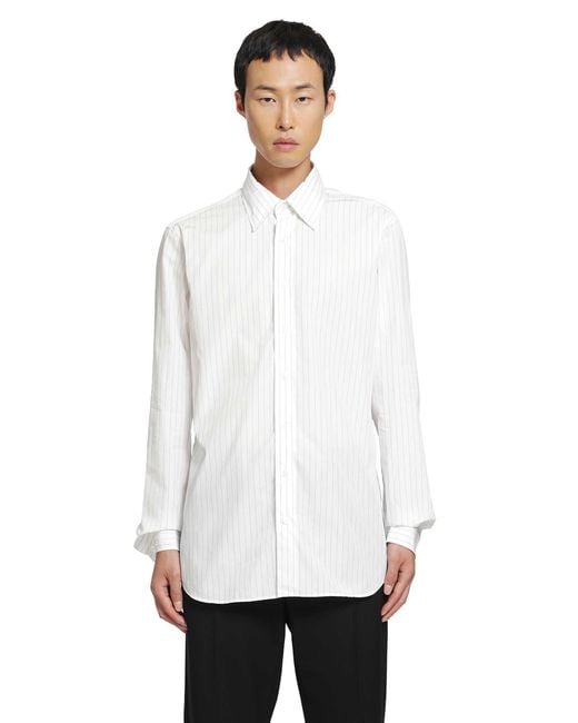 Lardini White Pinstriped Cotton Shirt for men