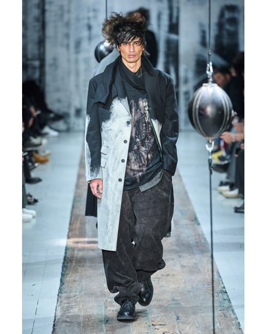 Yohji Yamamoto Black Stripe Stand Collar Blouse for men