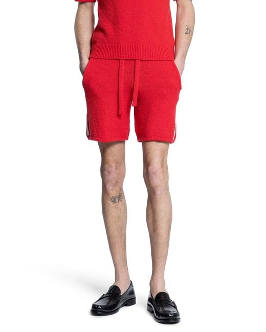 Laneus Red Stretch Cotton Nylon Knit Shorts for men