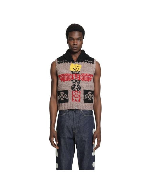 Kapital Natural Hand Knit Peckish Totem Pole Vest for men