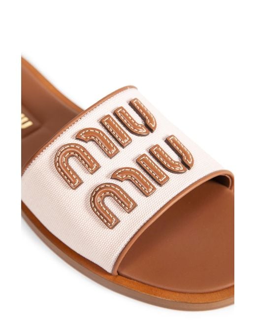 Miu Miu Pink Canvas And Leather Slides