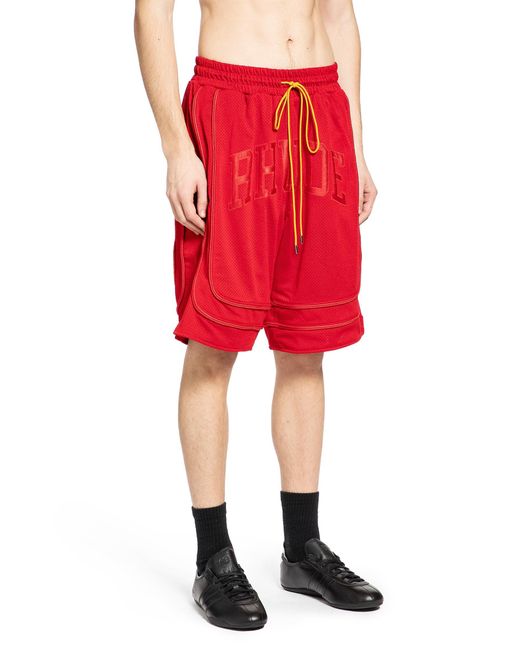 Rhude Red Baggy Mesh Collegiate Shorts for men