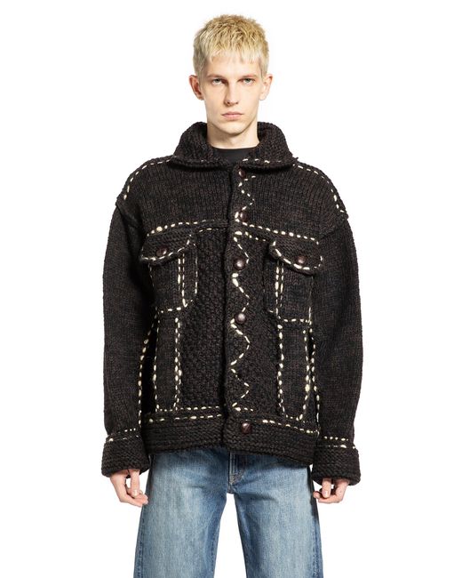 Kapital Black Wool Hand Knit Cowichan G-Jacket for men