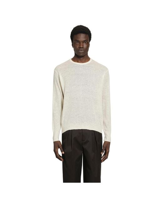 Ssstein White Wool Knit Crewneck Sweater for men