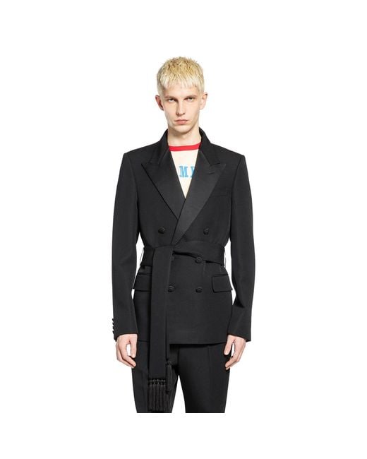 Valentino Black Double-Breasted Wool Blazer With Belt for men