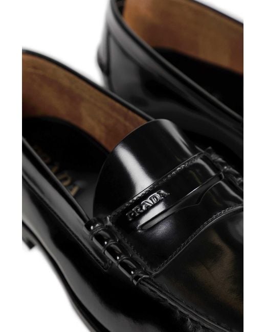 Prada Black Brushed Leather Loafers for men