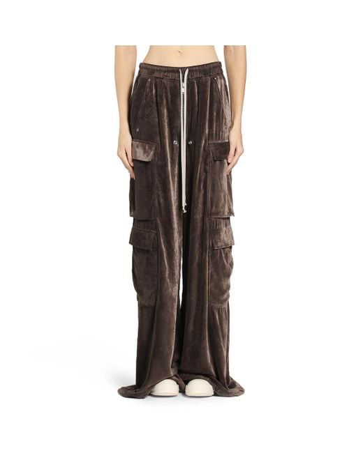 Rick Owens Brown Viscose Silk Straight Leg Trousers