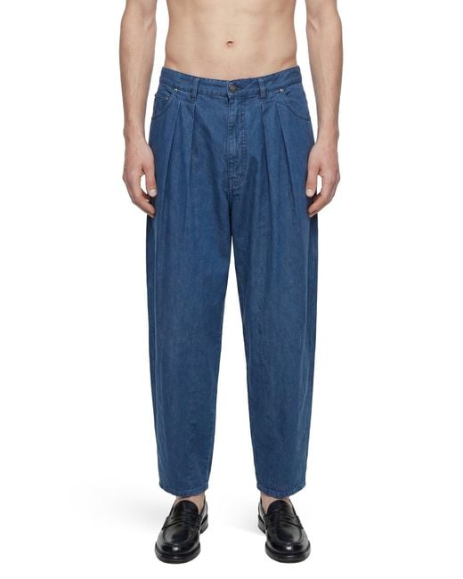 Hed Mayner Blue Pleated Denim Pants for men