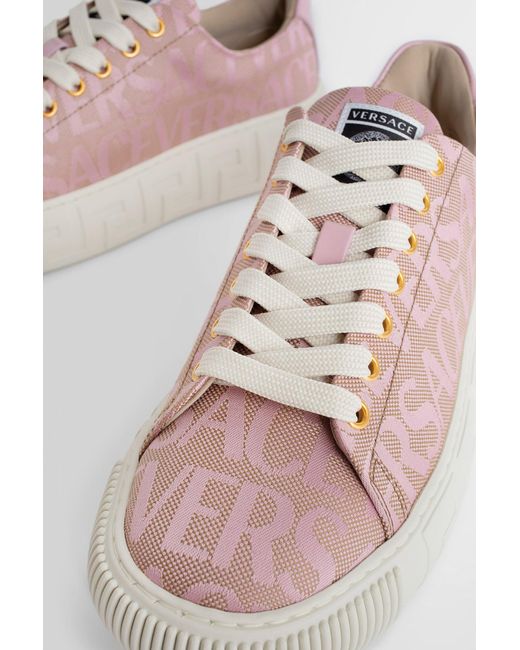 Versace Pink Greca Leather Low Top Sneakers