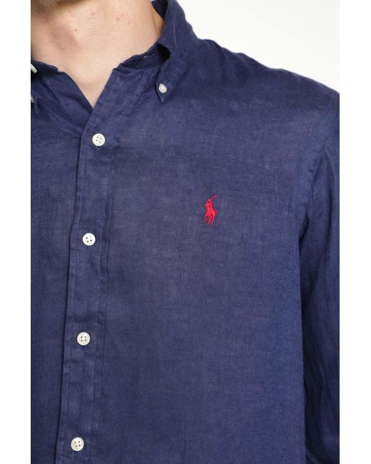 Polo Ralph Lauren Blue Custom Fit Linen Shirt for men