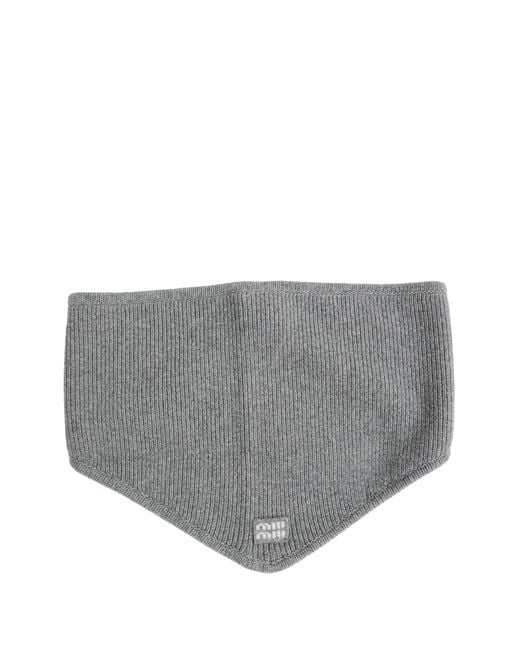 Miu Miu Gray Logo Patch Knitted Scarft