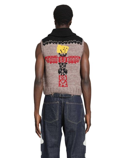 Kapital Natural Hand Knit Peckish Totem Pole Vest for men