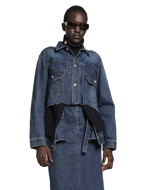 Sacai Blue Denim X Wool Knit Jacket