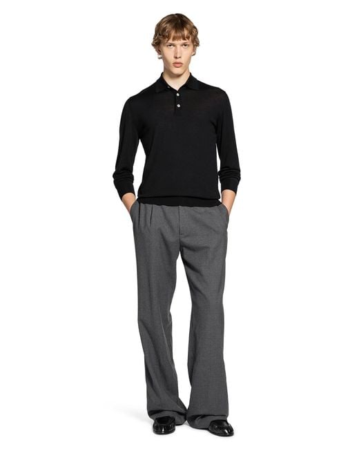 Lardini Black Long Sleeve Wool Polo for men