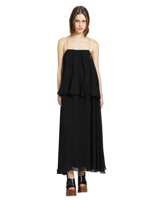 Chloé Black Silk Georgette Sleeveless Dress