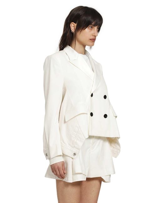 Sacai White Wool Suiting X Denim Blazer