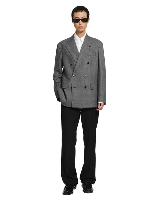 Lardini Gray Prince Of Wales Double-Breasted Blazer for men