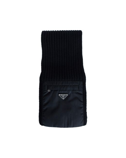 Prada Black Wool Cashmere And Re-Nylon Scarf for men