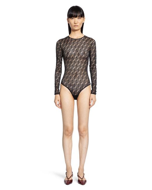 トップス FENDI mesh body suit  S Fendi Beige Mesh FF Karligraphy Bodysuit Fendi