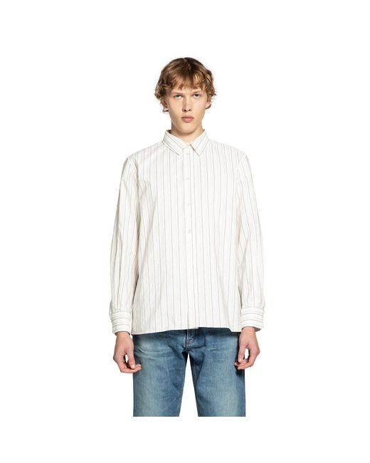 Saint Laurent White Cassandre Striped Shirt for men