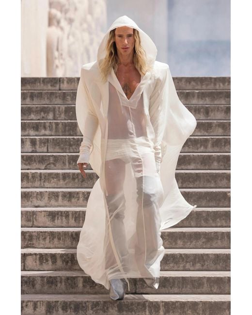Rick Owens White Hollywood Hooded Kaftan for men