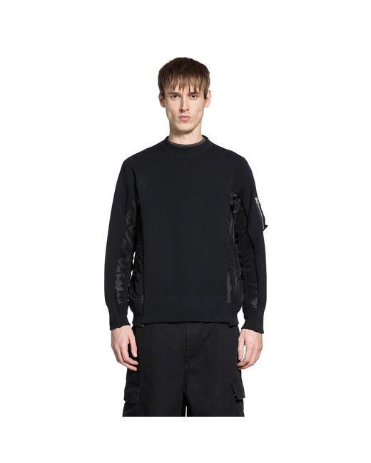 Sacai Black Sponge Sweat X Nylon Twill Sweatshirt for men