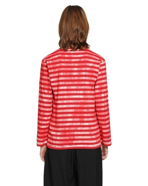 Comme des Garçons Red Striped Cotton Jersey Long Sleeve T-Shirt