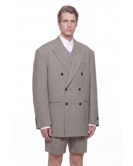 Hed Mayner Gray Double-Breasted Wool Blazer for men