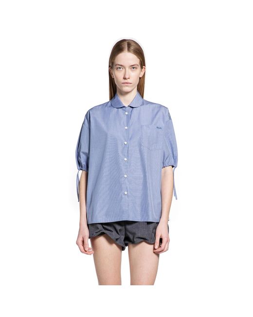 Prada Blue Fil À Fil Short Sleeve Cotton Shirt