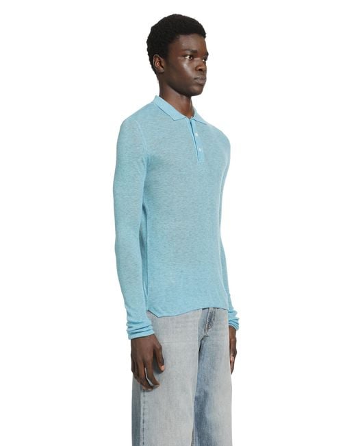 ERL Blue Overdyed Heather Knit Polo for men