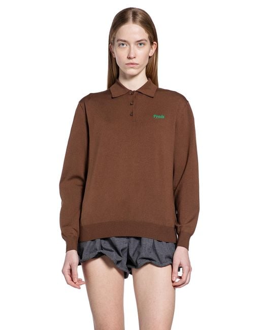 Prada Brown Silk Long Sleeve Polo